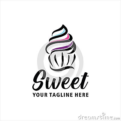 Cupcake logo vector grapic with floral element, best for bakery business Vector Illustration