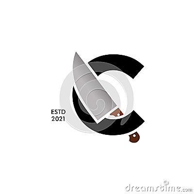 Bold and Strong Initial Knife C Vector Illustration