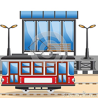 Tram station. Vector Illustration
