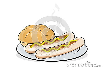 Cartoon illustration of a German specialty called bratwurst on a plate Vector Illustration