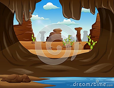 Cave entrance in the desert landscape Stock Photo
