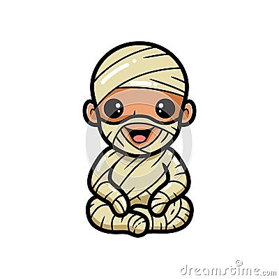 Cute little boy mummy cartoon sitting Vector Illustration