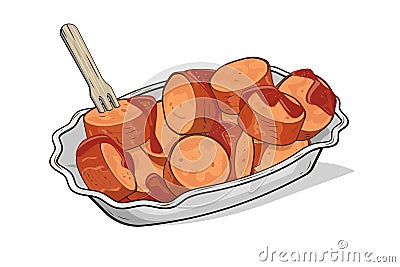 Cartoon illustration of the German specialty Currywurst Vector Illustration