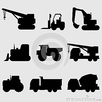 Silhouette assorted construction vehicle vector Vector Illustration