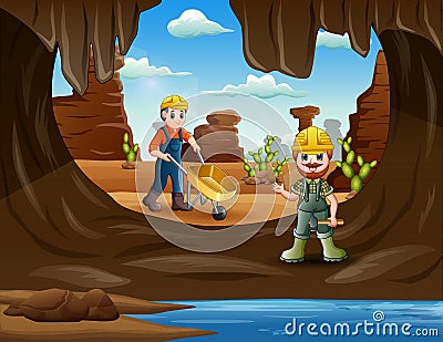 The miner working in the mine Cartoon Illustration