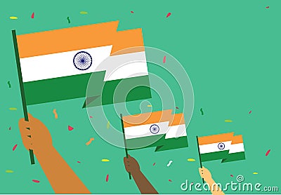 Hands wave India flags Vector Illustration