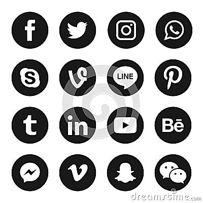 Collection of popular social media icons Vector Illustration