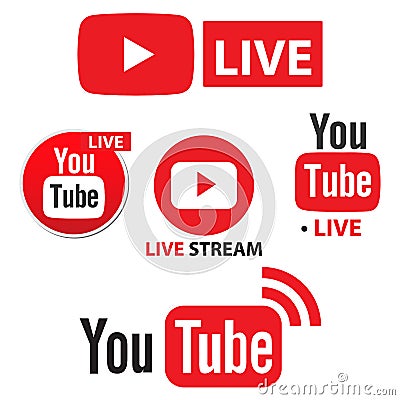 YouTube live stream flat icon set vector illustration Cartoon Illustration