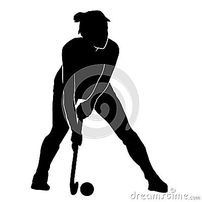 Female field hockey vector silhouette on white background Vector Illustration