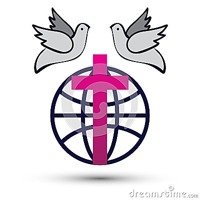 Jesus globe cross peace dove church symbol icon logo. Stock Photo