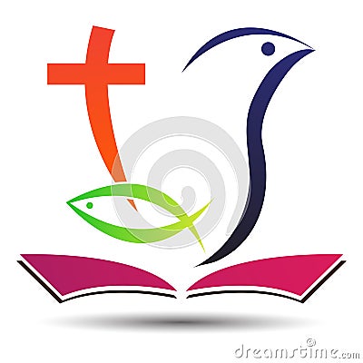 Cross dove fish holy bible Christianity love church symbol vector design Stock Photo