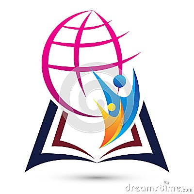 International book care teaching success unity people kids. globe world education school collage academy logo vector design Stock Photo