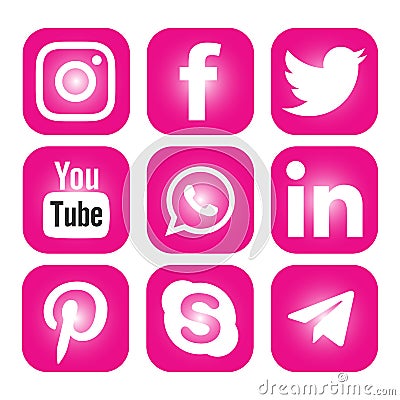 Social media pink icons for web and graphics uses. Editorial Stock Photo