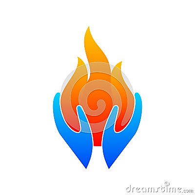 Flame Hands logo design template. Abstract hands and fire. Vector Illustration