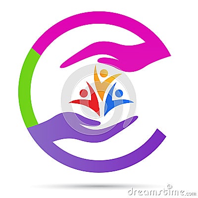 People wellness senior woman children kids charity orphanage health care logo Vector Illustration