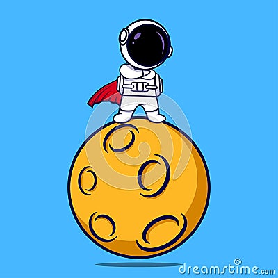 cartoon astronaut hugging the blue tere losari moon. Vector Illustration