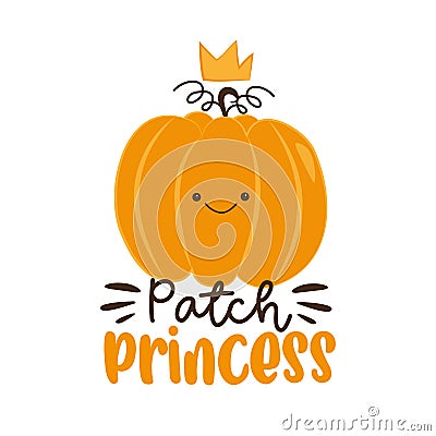 Patch Princess - cue pumpkin face in crown. Vector Illustration