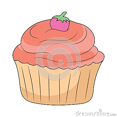 Simple Cupcake outline vector illustration, colored linear style Cartoon Illustration