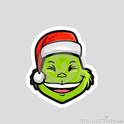 Grinch Christmas emoticon Grinning Squinting Face Sticker Vector Illustration