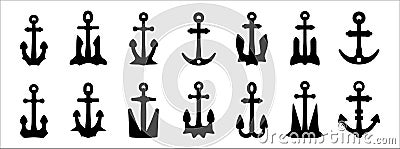 Anchor icons set collection. Assorted ship anchors vector set. Nautical and sailing symbol. Vector stock illustration Vector Illustration
