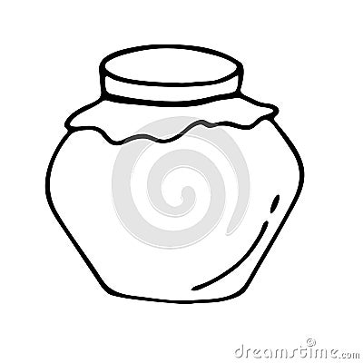 Honey in a glass jar, a hand-drawn contour icon with doodles. Glass jar with honey for the Internet, website, messages, menu, cafe Stock Photo