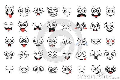 Cartoon faces. Expressive character. Caricature comic emotions Vector Illustration