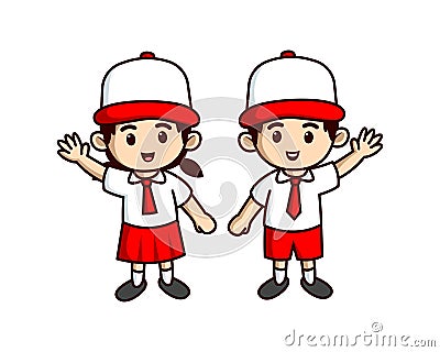 Elementary students couple cartoon illustration Vector Illustration