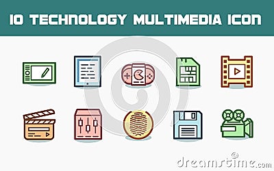 Technology Multimedia Icon Set 2 Vector Illustration