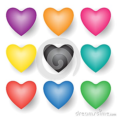 3d heart element set collection ornamental colorful romantic vector design Vector Illustration