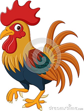 Cartoon funny rooster on white background Vector Illustration