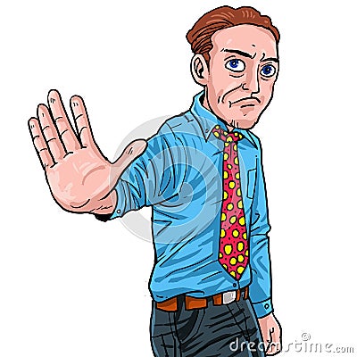 The man gave a hand signal to stop the `no` sign. Vector Illustration