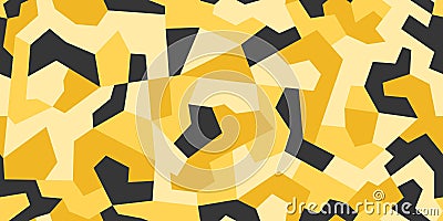 Geometric yellow camouflage texture, seamless pattern. Abstract modern urban camo endless background. Vector Vector Illustration