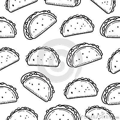 Taco doodle seamless pattern with black and white color Stock Photo