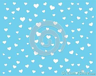 Blue background vector illustration There are white hearts of different sizes floating all over the floor, perfect for backgrounds Vector Illustration