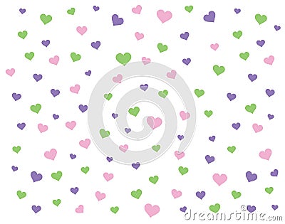 White background vector illustration There are pink, purple, green hearts in different sizes floating all over the floor. Suitable Vector Illustration