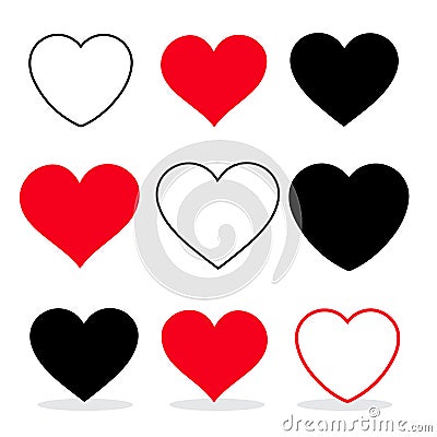 Vector illustration nine hearts Many designs, red, black, white. Suitable for making posters Vector Illustration