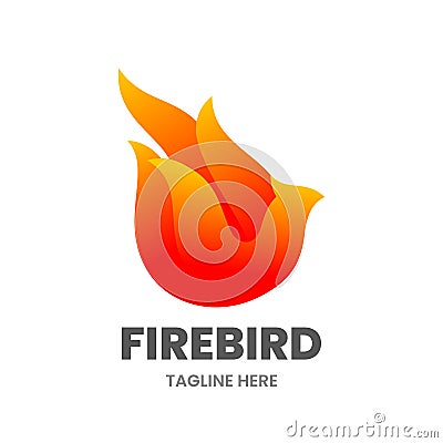 Firebird logo template. Abstract bird made of flame. Vector Illustration