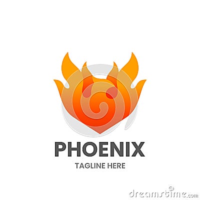 Phoenix logo template. Abstract bird made of flame. Vector Illustration