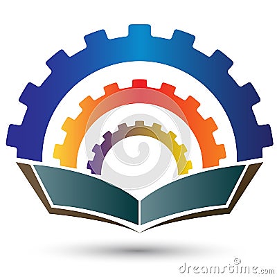 Gear book mechanical education logo vector. progress, work, and innovation concept design. Stock Photo