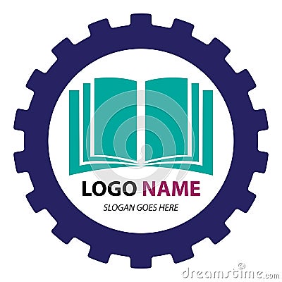 Gear book mechanical engineering teaching school collage logo design template. Stock Photo