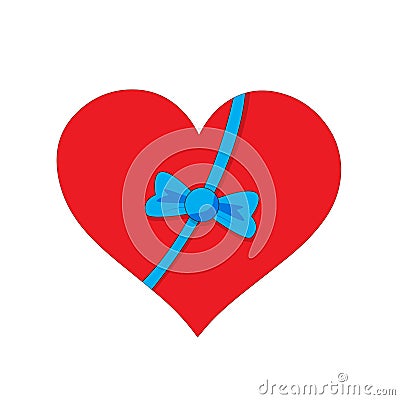 Heart shaped vector illustration There is a bow tie in the front on a white background. Vector Illustration