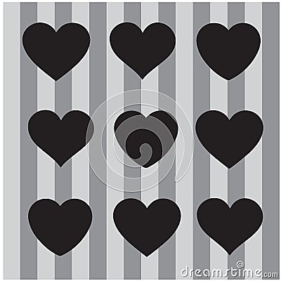 Illustration vector of nine hearts on a black and white background. Vector Illustration