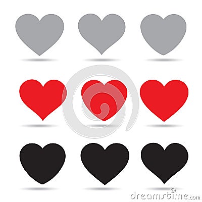 Illustration, vector, nine hearts, three colors, on a white background. Vector Illustration