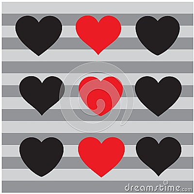 Illustration vector nine hearts three colors on a gray background Vector Illustration