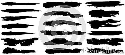 Paint brush, grunge ink stroke. Ink brush stroke. Dry paint long smear, black stains. Vector Vector Illustration