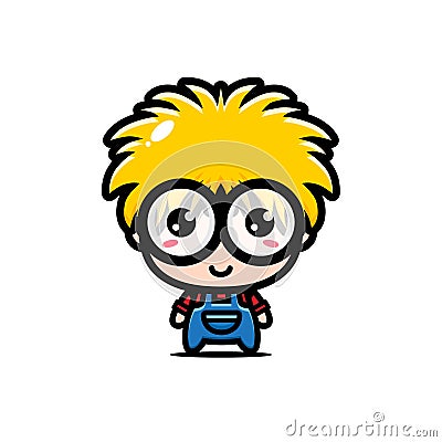 Cute geeky boy cartoon character with glasses Vector Illustration