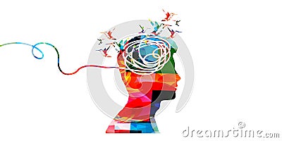 Puzzled mind. Confused thoughts. Mental exercise. Intelligence test. Critical thinking. Brain teaser. Complicated logic questions. Vector Illustration