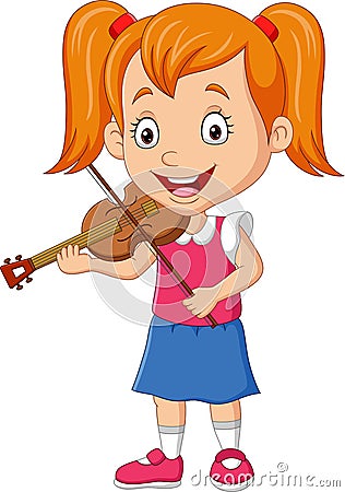 Cartoon little girl playing a violin Vector Illustration