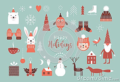 Set of Christmas illustrations, design elements. Collection of xmas elements Vector Illustration