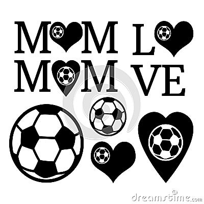 Mom Love Football Set Sport Vector Illustration